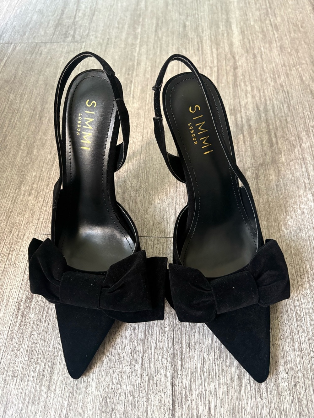 SIMMI London Black Bow Pointed Slingback Heels
